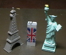 Eiffel Tower, Union Jack and the Statue of Liberty memory sticks